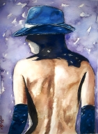 Το μπλε καπέλο, Υδατογραφία 22x16 cm